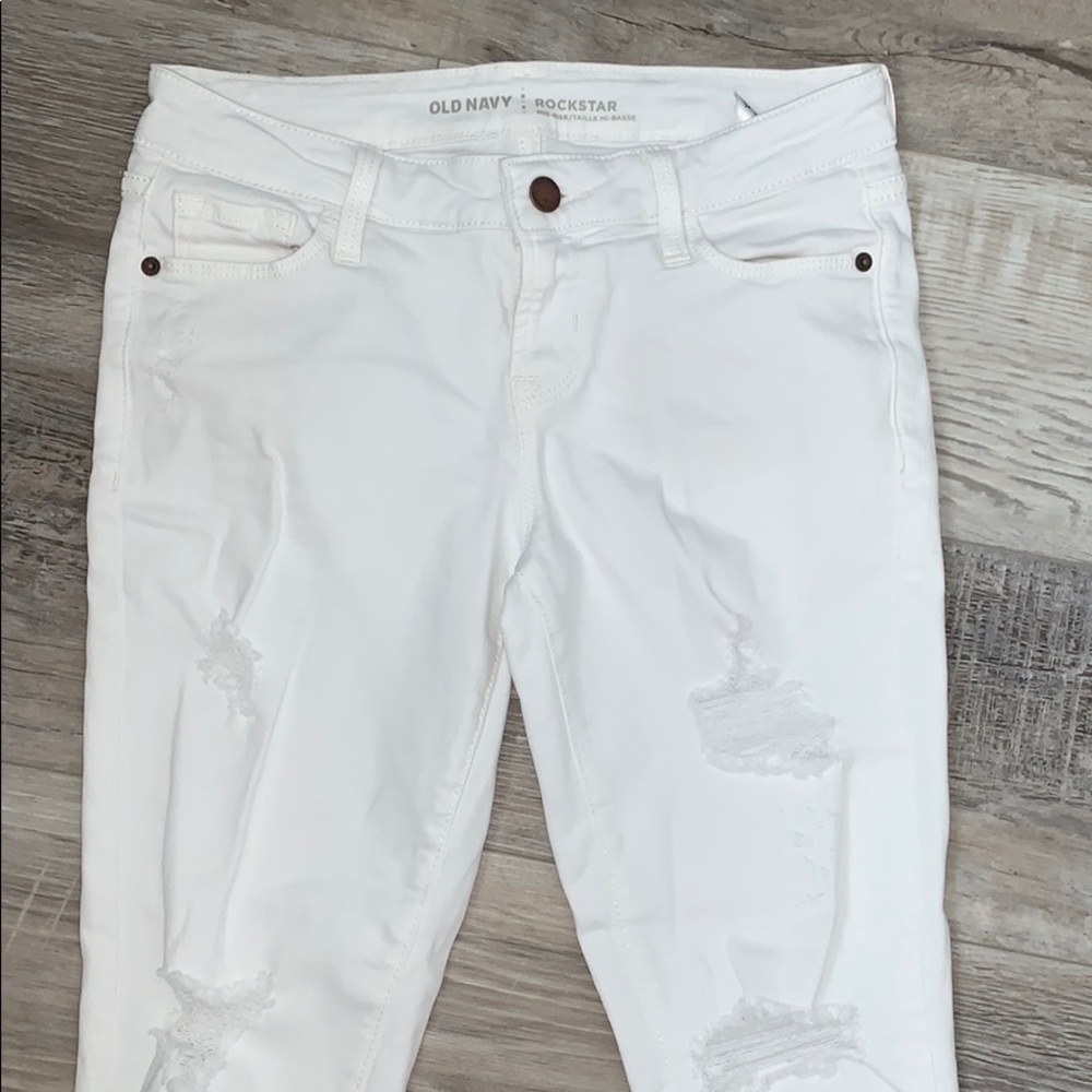 Old Navy Rockstar Distressed White Jeans